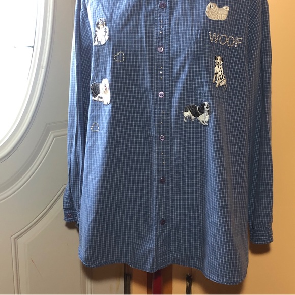 Bobbie Brooks Button Down Dog Lover’s Cotton Shirt - Picture 3 of 6